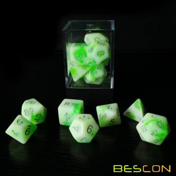 Jeu de dés Besner Glowing Polyhedral RPG Lumineux Jade, Bescon Glow en Dark Poly Jeu de dés, 7, DND Jeu de rôles Dice