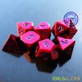 Bescon 7pcs Set Heavy Duty Metal Dice Set Glossed Color of Wine, Solid Metallic Polyhedral D&D Dice Set Wine Red w/ Blue Numbers