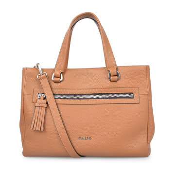 Young Women Leather Handbag Tan Color Shopping Bag