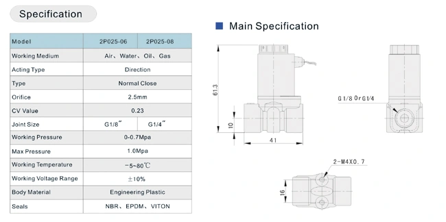 2p025-06 Series Plastic or Brass Solenoid Valve