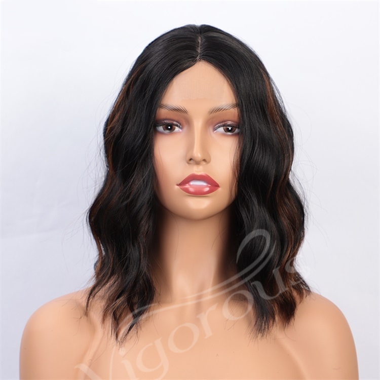 Vigorous Cheap Top Quality Short Wavy Synthetic Middle Part Lace Wigs Heat Resistant Wholesale Price Wigs For black White Women