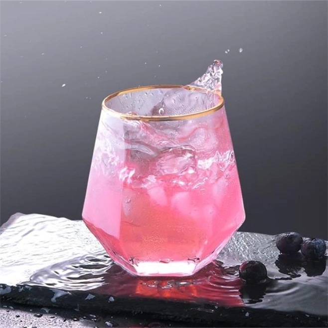 Creative Diamond Crystal Glass Cup, Household Hexagonal Ins Glass Cup