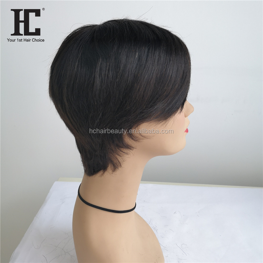 Free Shipping Short Straight Brazilian Human Hair Wig Natural Color #1b /99j Machine Made Human Hair Wigs For Women