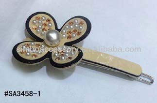 flower acrylic closure clip with rhinestones and pearls, acrylic flower hair clip,acetate closure clip,high end hair jewelry