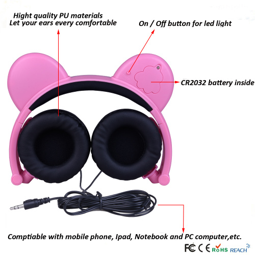 Auriculares con luz LED divertidos promocionales con oreja de oso