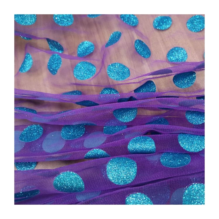 Polka Dot Turkey Blue Glitter Tulle Dresses Fabric