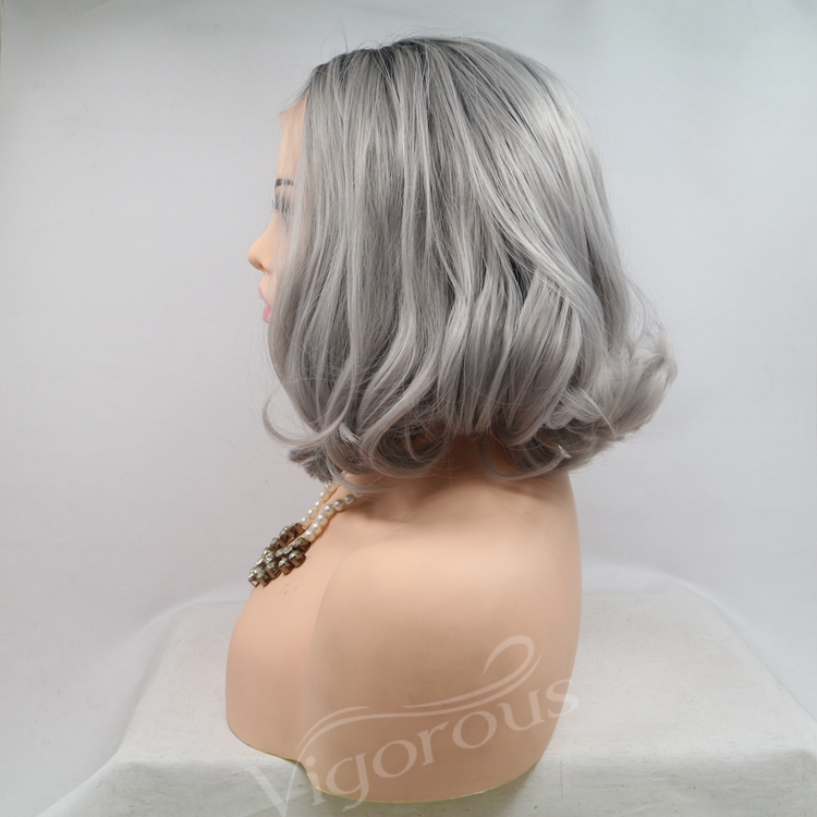 Vigorous ombre short bob premium high quality straight wholesale black women synthetic hair wigs with lace front