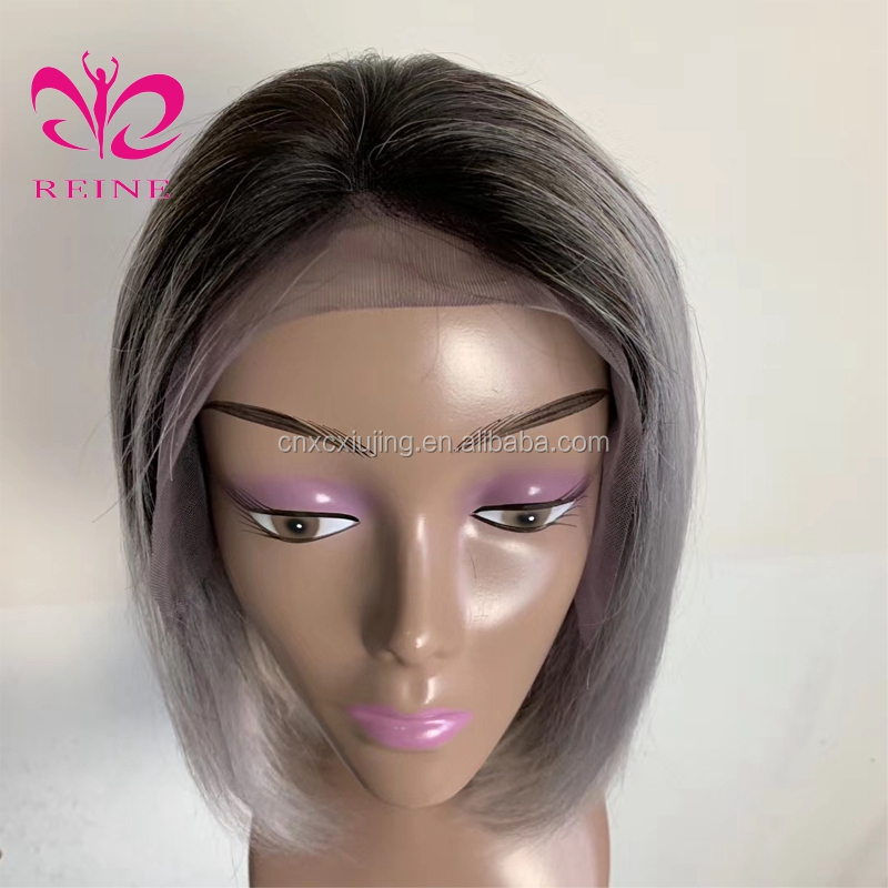 REINE Cuticle Aligned Raw Virgin Hair Ombr Gray Color BOB Straight Lace Front Human Hair Wigs Wholesale Grey Virgin Hair Vendors