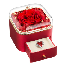 Wholesale Transparent Red Luxury Acrylic Eternal Red Preserved Roses Jewelry Box With Drawers