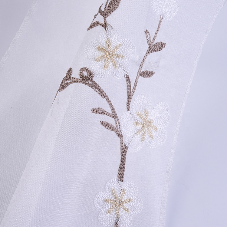 Fashion modern style 100 polyester voile granada chain yarn embroidery floral curtain fabric wholesale