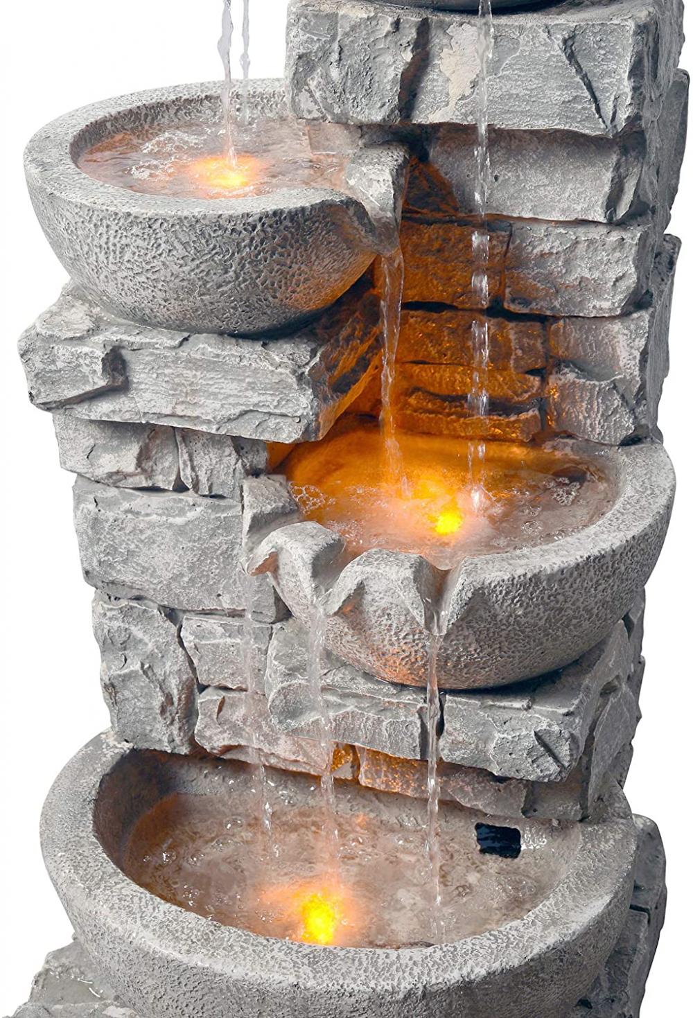 Bowls Tiered Floor Stacked Stone Waterfall Fountain