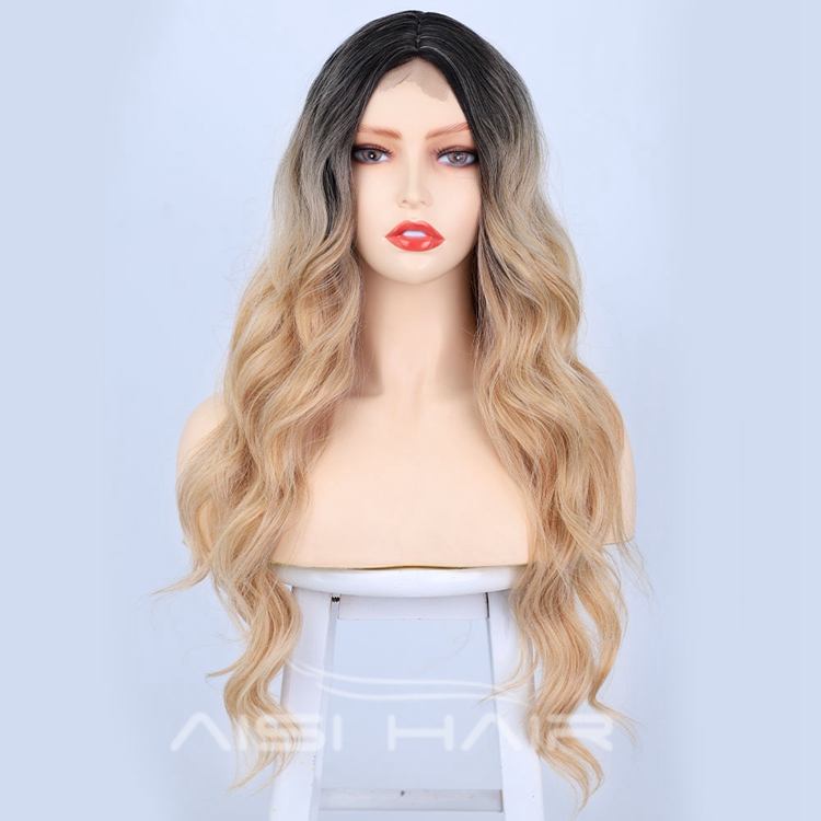 Aisi Hair Top Highest Quality Cheap Black Women Long Lace Front Small Body Wavy 26 Inches Ombre Blonde Synthenic Wig