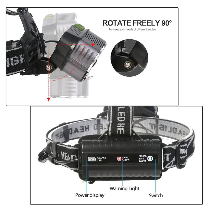 Aluminium berkualiti tinggi 1800 Lumen boleh dicas semula 5LED HEADLAMP BRIGHTEST 18650 3*T6+2*R2 LED LED