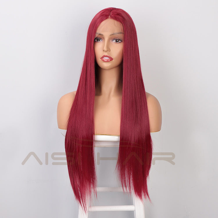 Aisi Hair New Design Long Silky Straight Red Color Wig Heat Swiss Lace Front Wig Middle Part Lace Frontal Wigs For Women