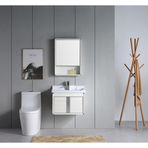 Gabinete de aluminio de color blanco y gris para el baño