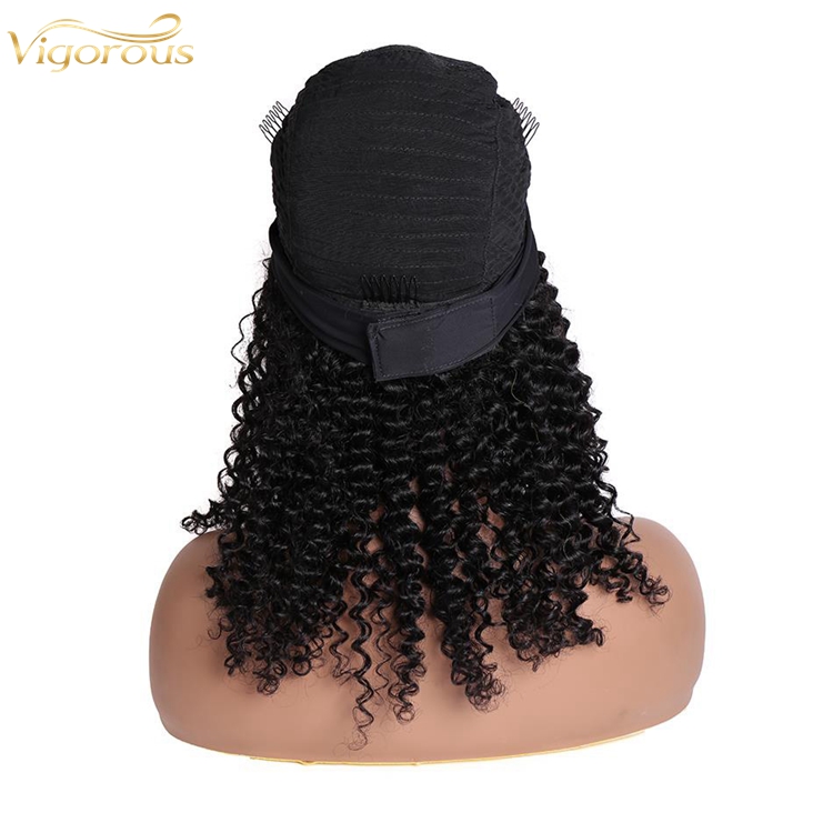 Wholesale Black 20 Inch Body Wave Cheap Women's Raw Brazillian Real Human Hair Half Wigs With Ice Silk Headband Clipin Curly