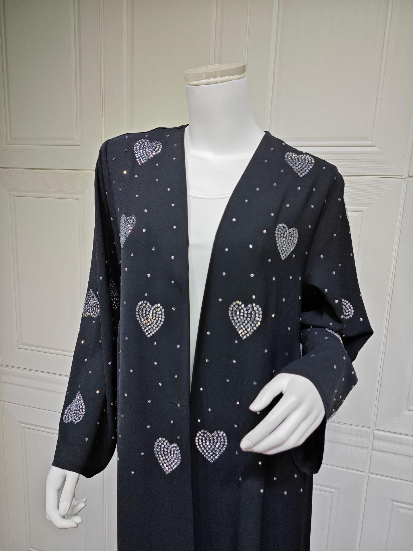 ژاکت کش باف پشمی ابایا اپن مشکی MQ296 (6) Black Open Abaya Cardigan MQ296 (6)
