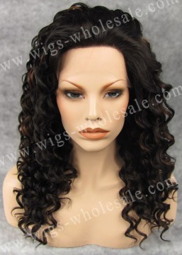 Medium Curly Dark Brown Two Tones Synthetic Lace Front Wig