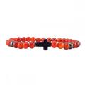 Gemstone 6mm Round Beads With Hematite Cross Pendant Bracelet Natural Stone Crystal Stretch Charm Bracelet for Men Women