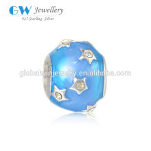 Light Blue Enamel Silver Beads Star Mould Inlaying Stones Silver Rhinestone Beads Silver Metal Beads