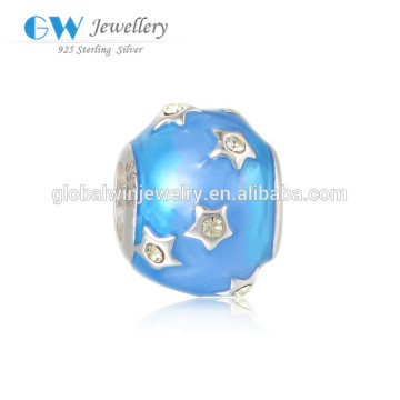 Light Blue Enamel Silver Beads Star Mould Inlaying Stones Silver Rhinestone Beads Silver Metal Beads