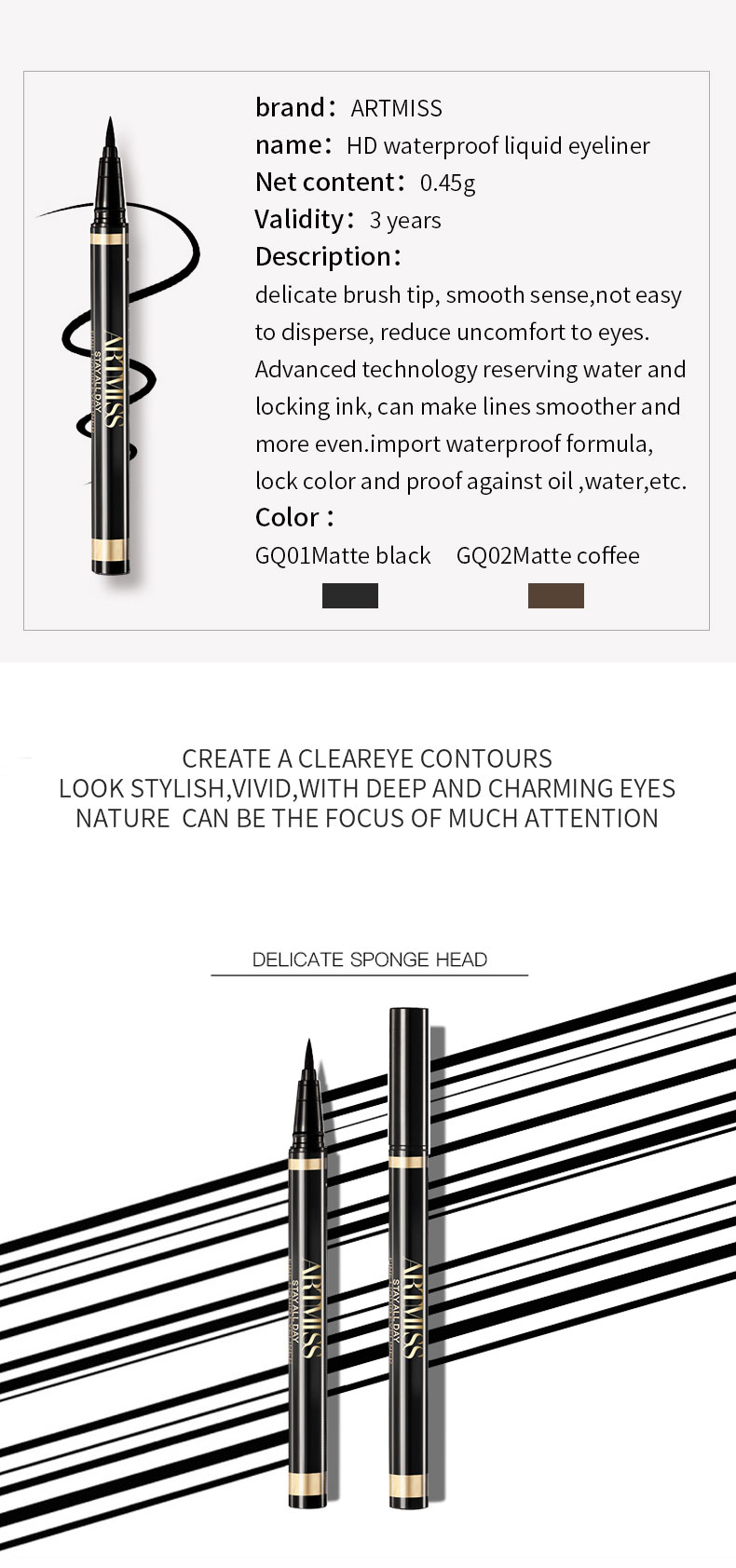 ARTMISS Pen Longwearing Smooth Waterproof Liquid Eyeliner