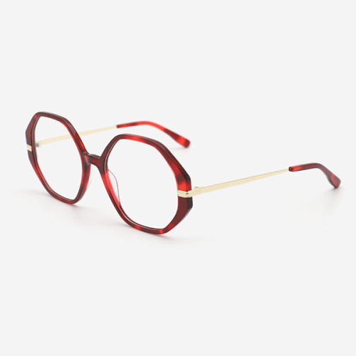 Hexagon Acetate And Metal Combined Women's Optical Frames 23A3168