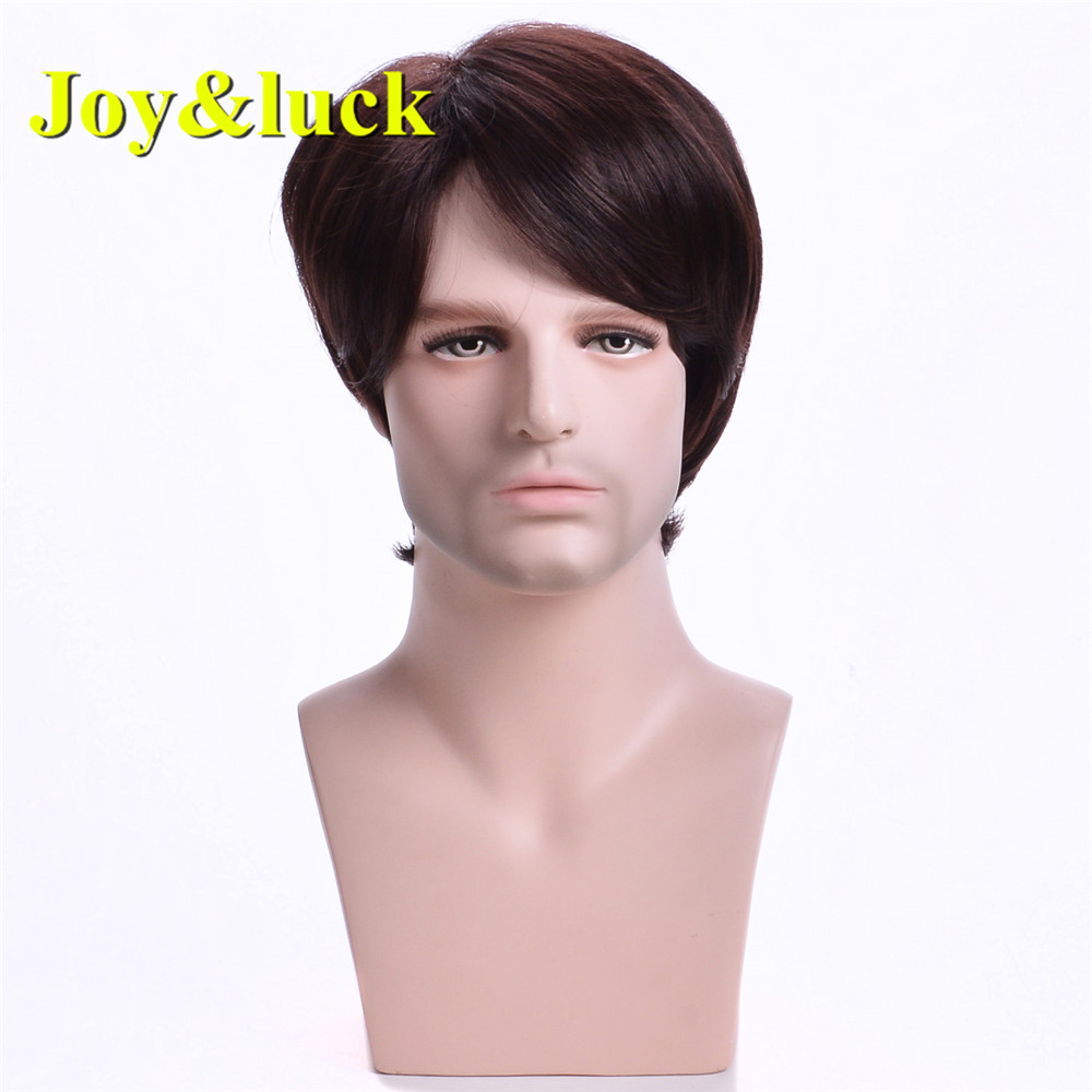 Wholesale Wigs for Men Brown Ombre Gold Color Male Daily or Party Hairstyle Short Natural Curly Men Wigs Synthetic Hair Wigs