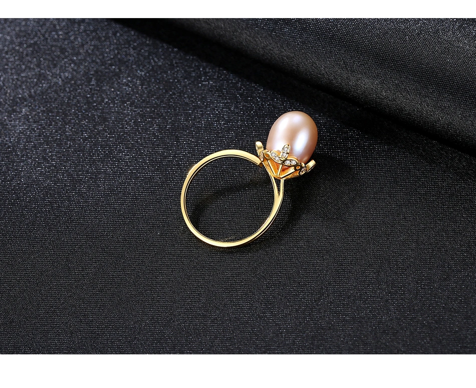 925 Sterling Silver Gold Plated Flower Freshwater Pearl Finger Rings