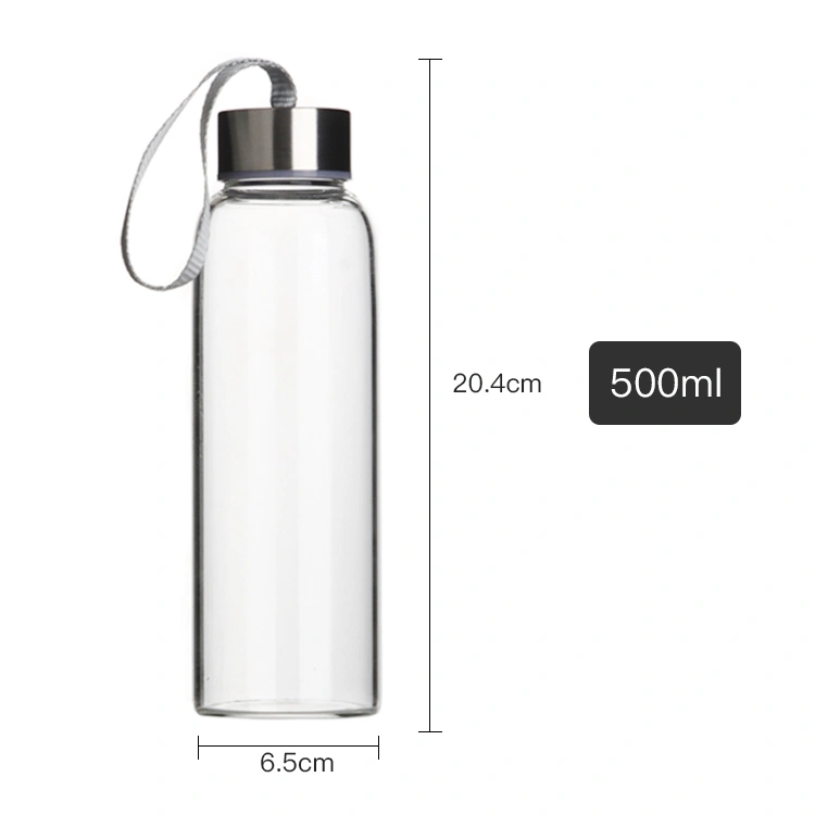 Glass Water Bottle 500ml, Sports Reusable Borosilicate Glass Leak Proof Drinking Bottle with Cloth Sleeve and Stainless Steel Lid for Home Office Yoga Gym H