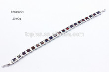 new fashion 925 silver dark red fire opal squar link bracelet jewelry