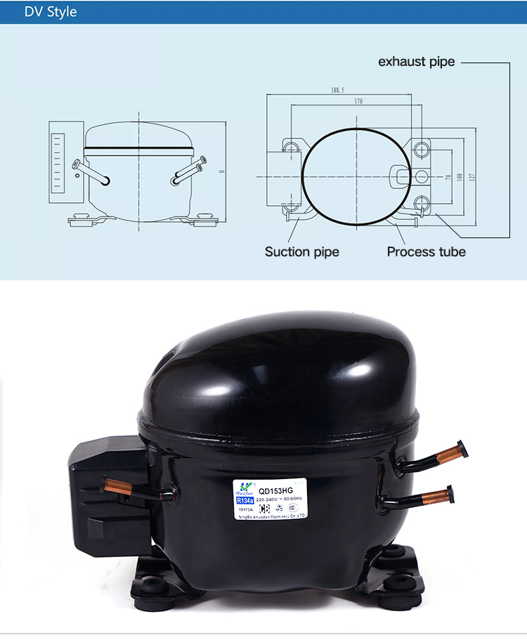 HUAJUN QD153HG Quality Guarantee RSIR Motor Type R134a Freezer Energy Efficient Refrigeration Compressor With Discount Price