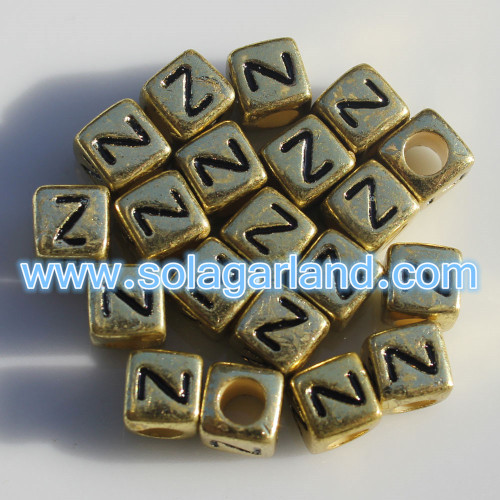 6x6mm Gold Mixed & Individual Alphabet Cube Beads Letter Square Beads