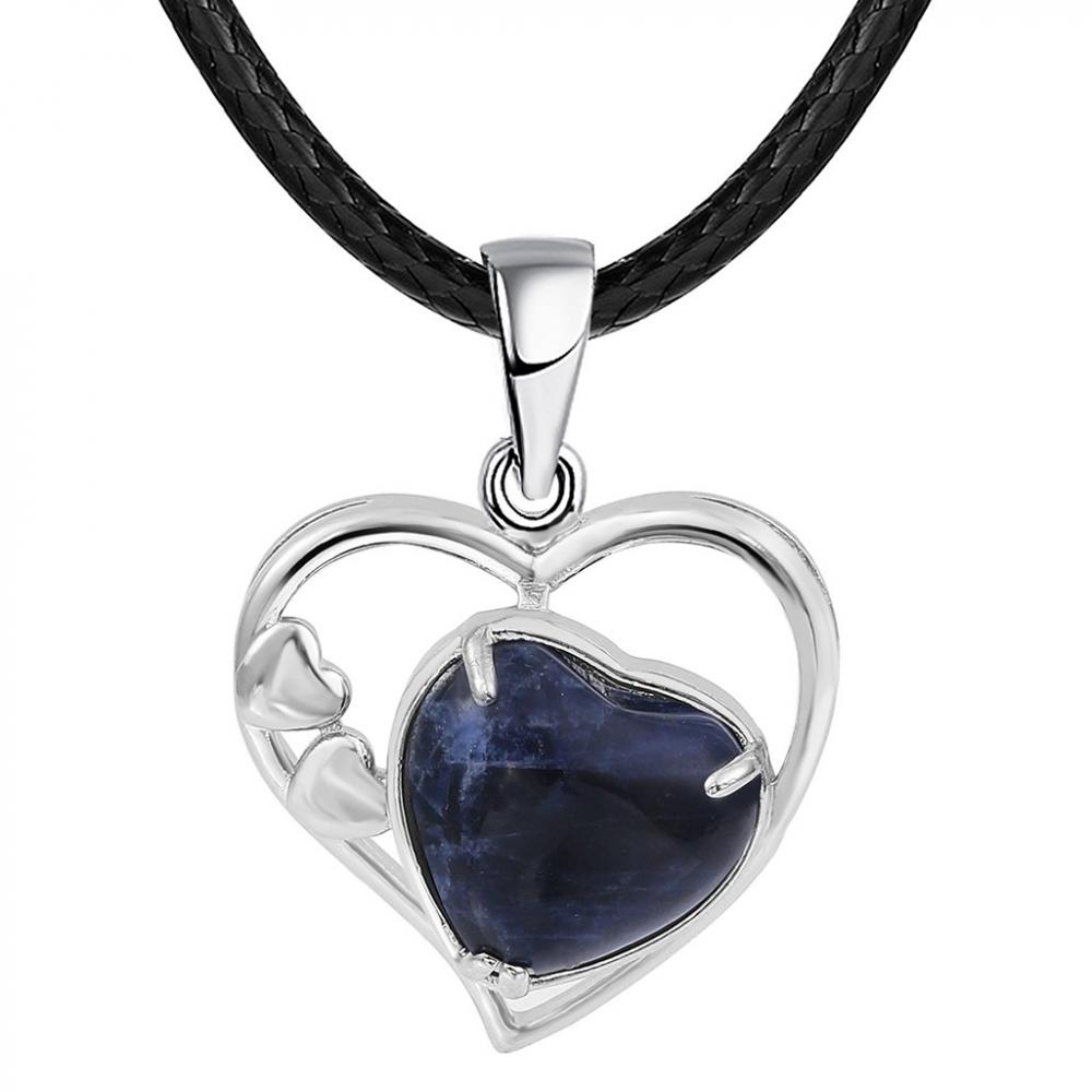 Sodalite Love Heart Birthstone Pendante Colliers de pierre précieuse pour les femmes