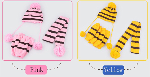 Winter Pet Dogs Fashion Stripe Knitted Hat Scarf Leg Warmer