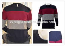 Men's 100% cashmere striped color crew neck pullover sweater