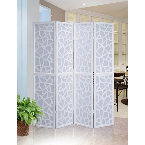Pine wood 4-Panels Room Divider With Decorative Cutouts