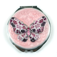 Diamante de cor extravagante espelhos compactos a borboleta