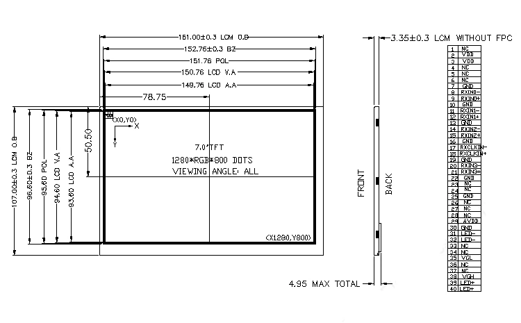 Good Reputation LCD Panel 800*480 Dots LCD Screen Rg070csx-01 400CD/M2 LCM Tn 50pin