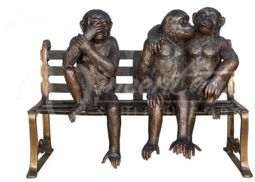 Life size bench decorative statues bronze sculpture 3 monkeys