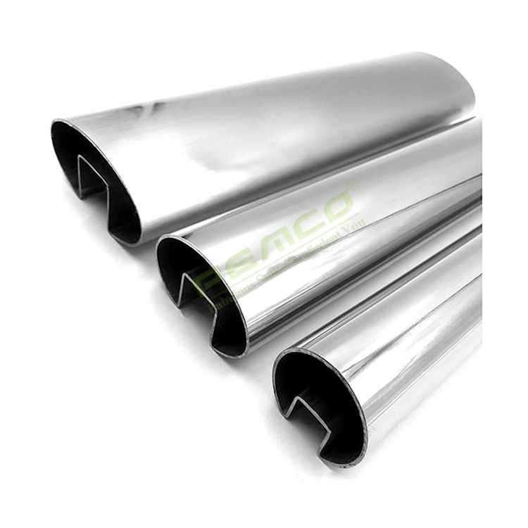 China gold manufacturer stainless steel elliptical oval grooved tubes slot slotted pipe tube for handrails