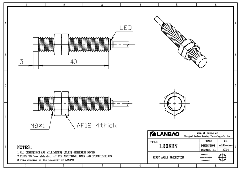 Metal housing M8 cylindrical inductive proximity switch sensor sensing distance 1.5mm 2mm