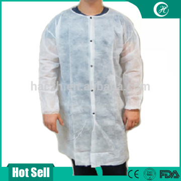 snaps closure disposable PP lab coat with elastic cuff