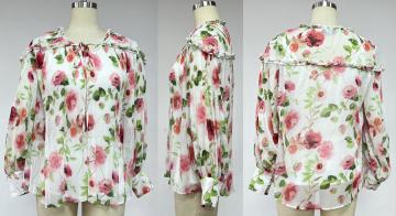 Pleated Top with Ruffle Detail and Tie-Ups