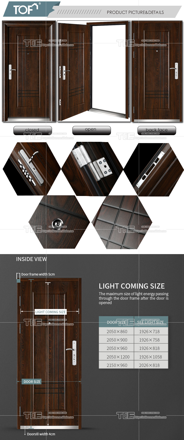 Wholesale Wooden Grain Finishing Exterior Steel Security Front Door Designs