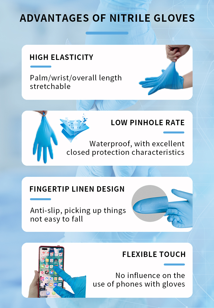 Factory Supply Nitrile Gloves Blue Nitrile Thin Gloves 100 Pieces Home Solid Kitchen Use