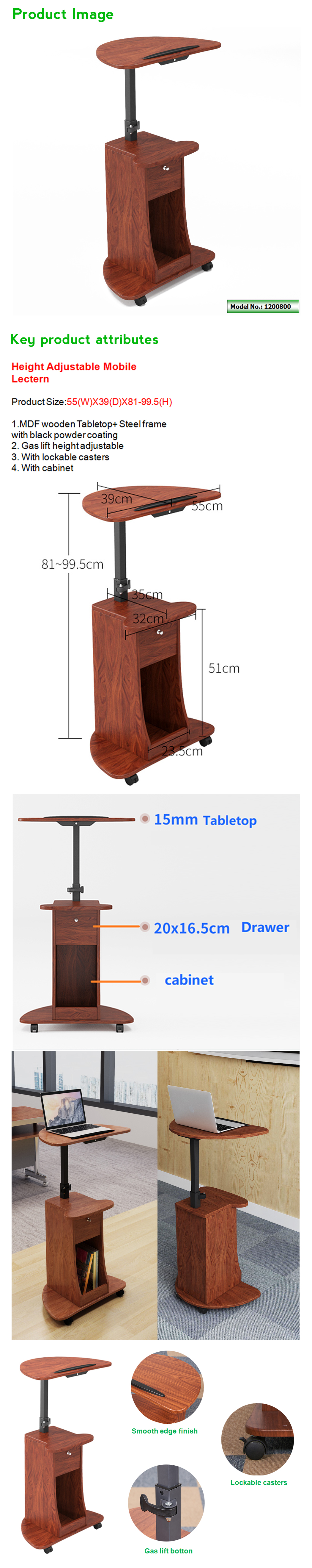 mobile height adjustable lectern
