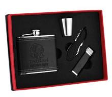 Leather Wrapped Stainless Steel Hip Flask Gift Set
