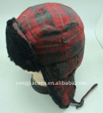 Russia checked artificial fur winter Hat