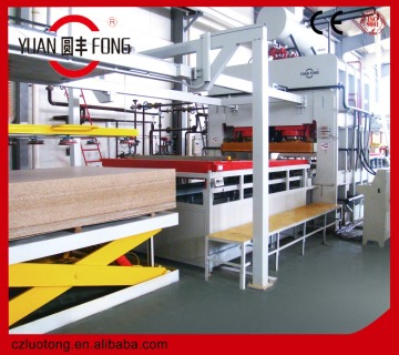 Short cycle mdf laminating line